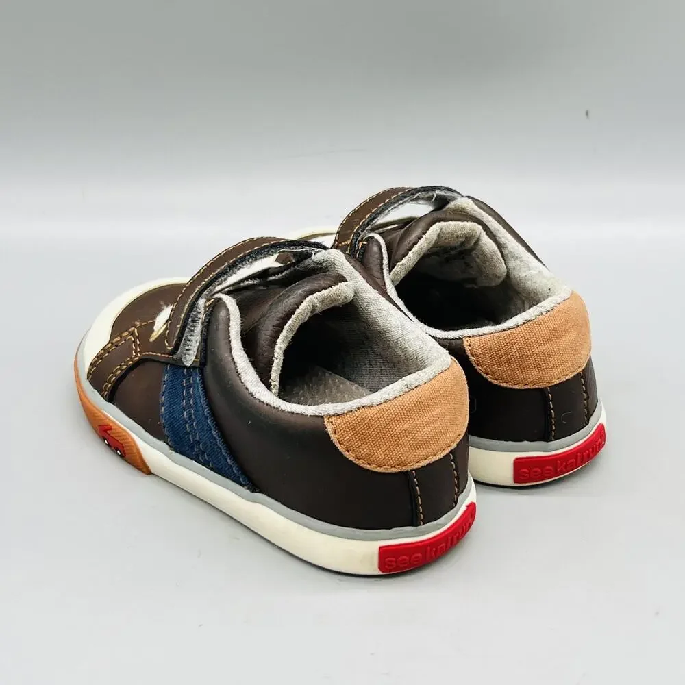 See Kai Run Shoes Boys 7 Brown Leather Car Design Hook Loop Strap Sneakers